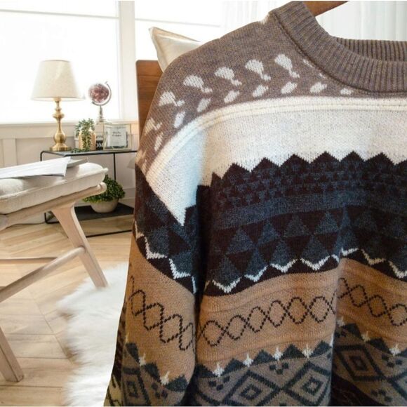 COZY KNIT FAIR ISLE FISHERMAN VINTAGE 80S 90S UGLY WINTER SWEATER GRANDP… - Picture 5 of 15